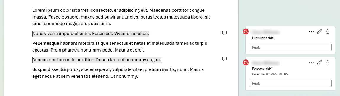 word document with comments